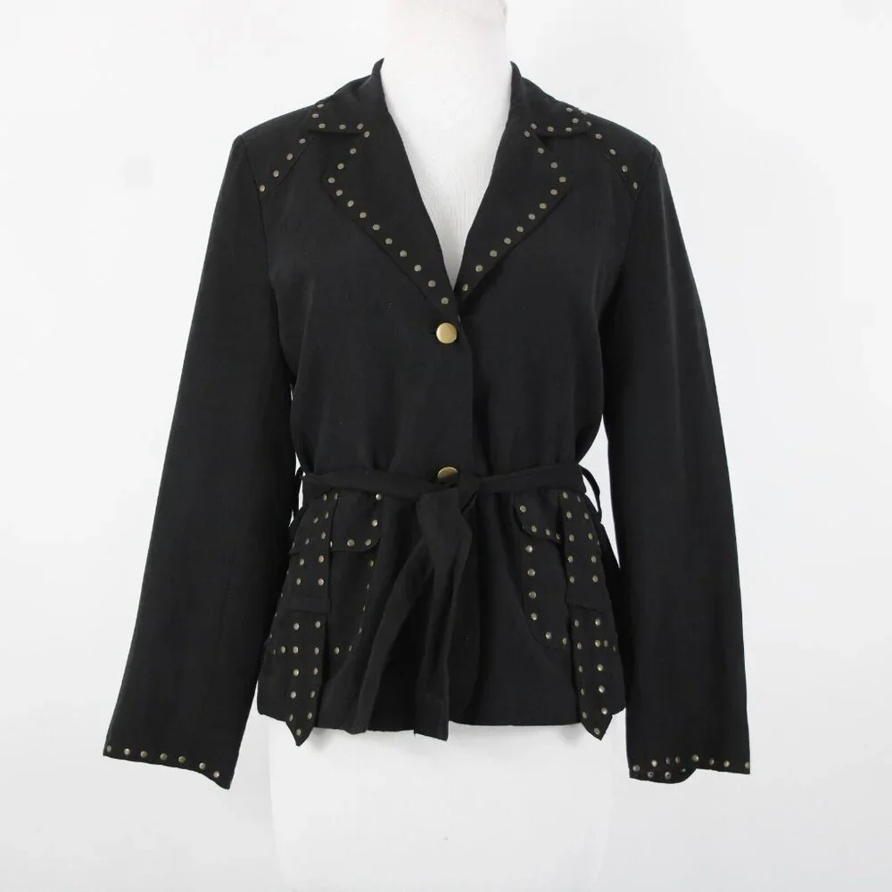 Carole Little Petites Sz M Black Bronze Studded Pockets Lined Polyester Jacket - Picture 13 of 16
